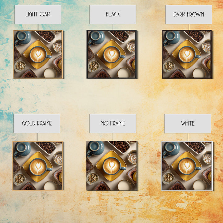 Latte Art Heart Seen from Above Framed Canvas Print, Coffee Shop Art, Digital Wall Art, Cafe Decor, Oil Painting, Cafe, CSA-1x1-28
