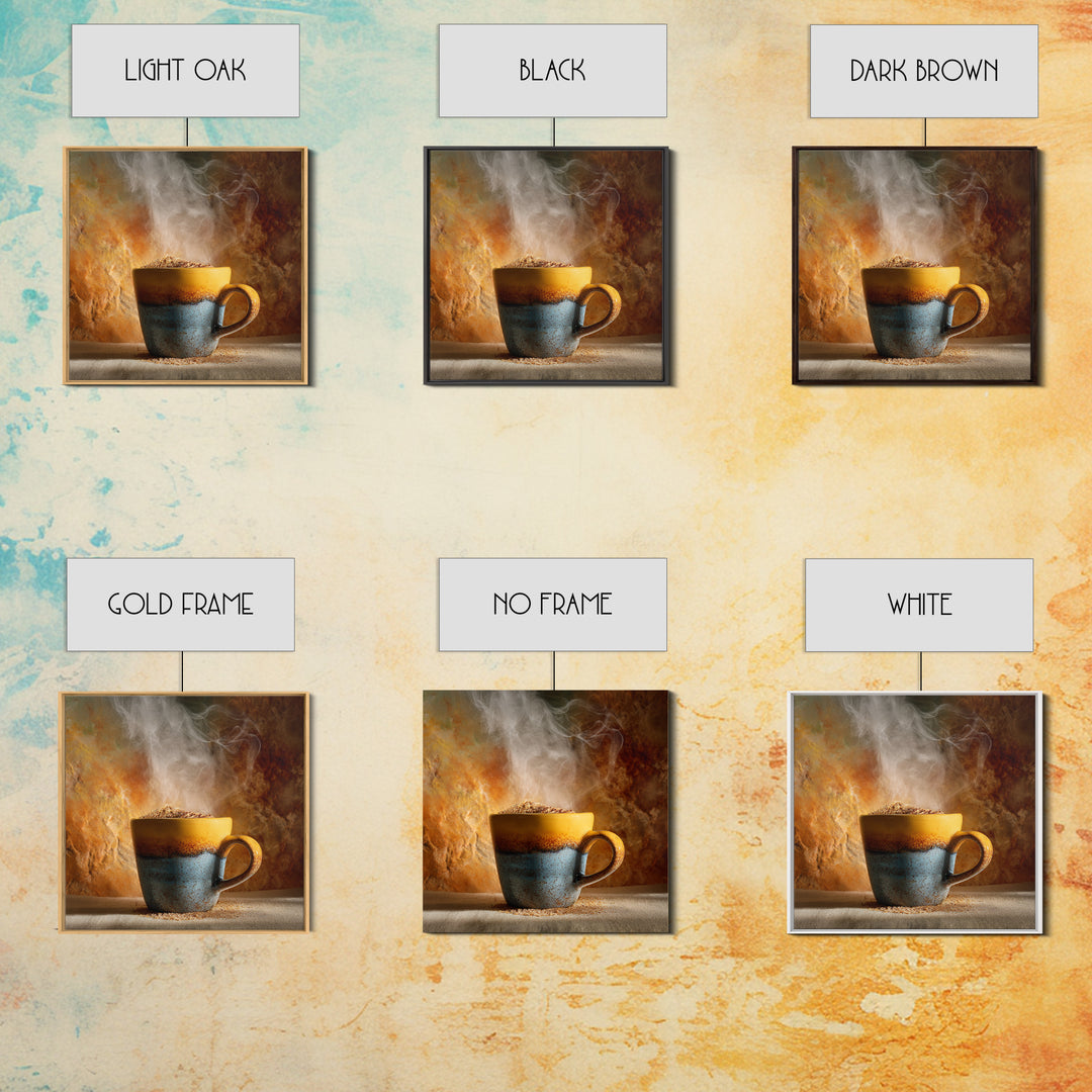 Espresso Cup with Rising Steam and Warm Canvas Print, Coffee Shop Art, Digital Wall Art, Cafe Decor, Oil Painting, Cafe, CSA-1x1-97