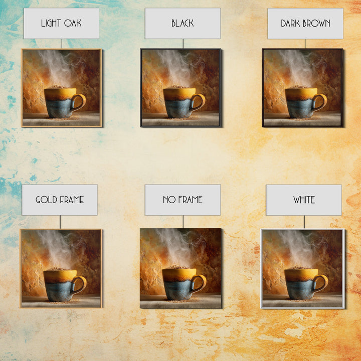 Espresso Cup with Rising Steam and Warm Canvas Print, Coffee Shop Art, Digital Wall Art, Cafe Decor, Oil Painting, Cafe, CSA-1x1-97