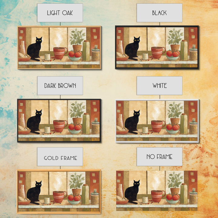 Black Cat Beside a Steaming Cup Canvas Print, Coffee Shop Art, Printable, Cafe Decor, Fine Art, Cafe, Dopamine Decor, CSA-2x1-58