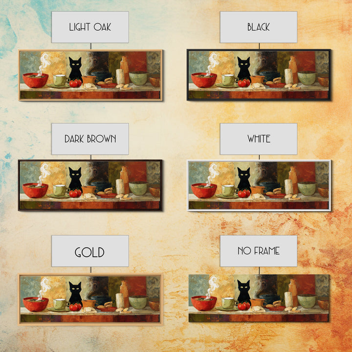 Black Cat Beside a Steaming Cup Canvas Print, Coffee Shop Art, Printable, Cafe Decor, Fine Art, Cafe, Dopamine Decor, CSA-3x1-30