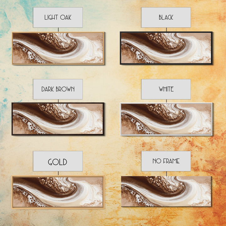 Abstract Brown and Cream Coffee Swirl Framed Canvas Print, Coffee Shop Art, Neutral Decor, Cafe Decor, Fine Art, Cafe, CSA-3x1-73