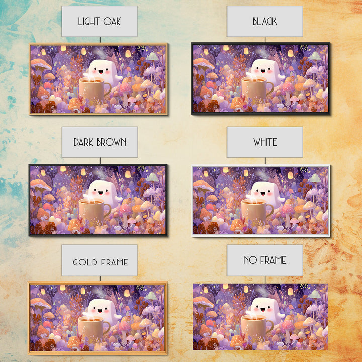 The Marshmallow Ghost, Storybook Halloween Art, Wide Panoramic Art, Canvas Print, Halloween Kids Decor, Whimsical Wall Art