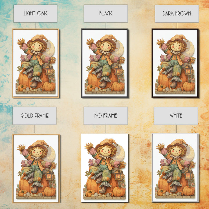 The Button-Nosed Scarecrow, Whimsical Halloween Art, Vertical Wall Art, Canvas Print, Halloween Kids Decor, Whimsical Wall Art