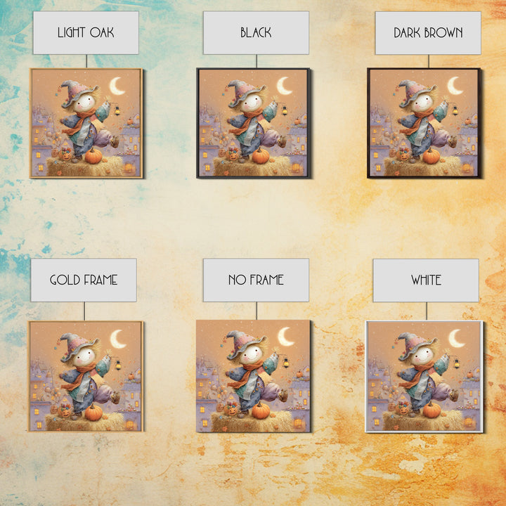 The Button-Nosed Scarecrow, Storybook Halloween Art, Square Wall Art, Canvas Print, Halloween Kids Decor, Whimsical Wall Art