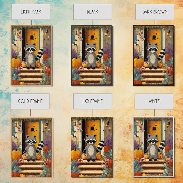 The Raccoon Trick-Or-Treater, Pixel Halloween Art, Vertical Wall Art, Canvas Print, Cute Halloween Wall Art