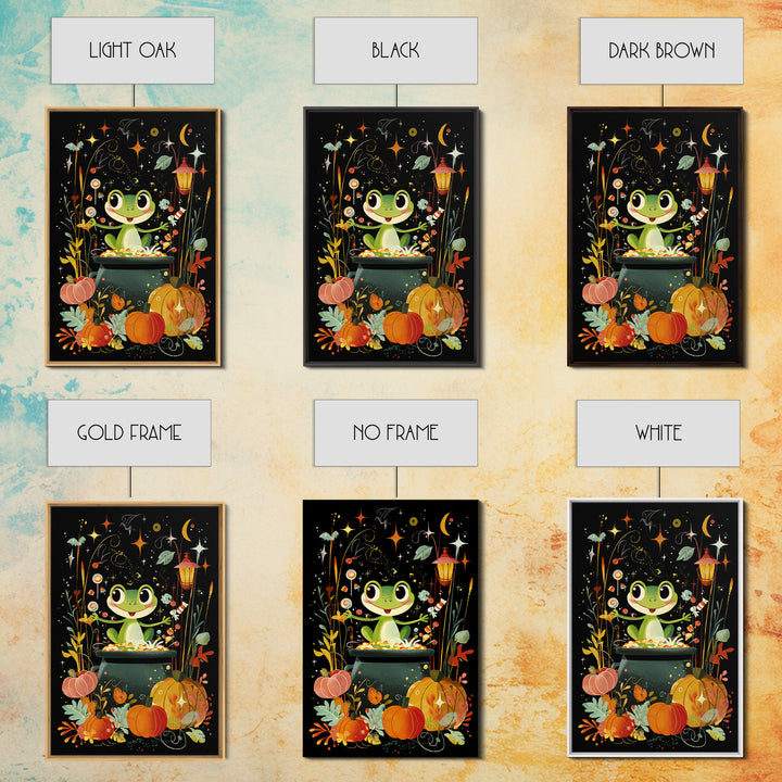 The Cauldron Frog, Retro Halloween Art, Vertical Wall Art, Canvas Print, Cute Halloween Wall Art, Whimsical Nursery Decor
