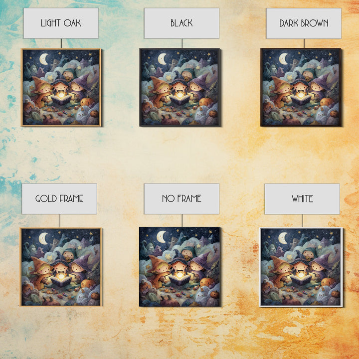 The Spellbook Sleepover, Pastel Halloween Art, Square Wall Art, Canvas Print, Cute Halloween Wall Art