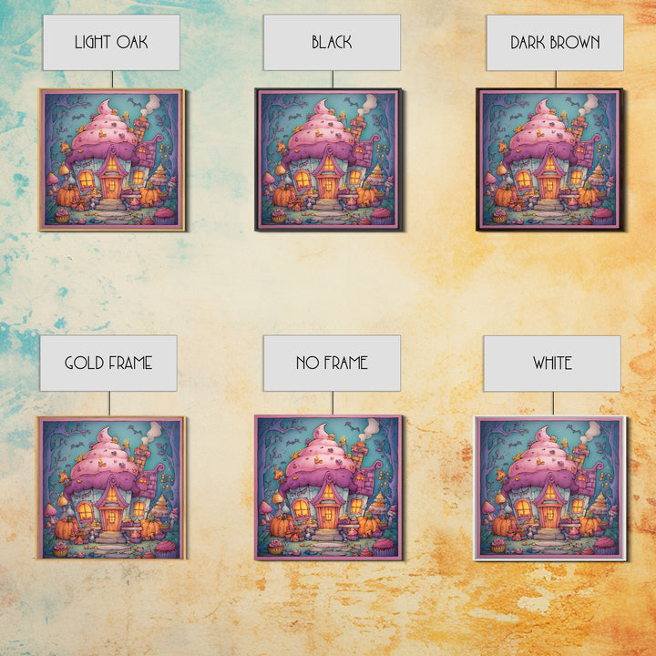 The Witch'S Cupcake Cottage, Stained Glass Halloween, Square Wall Art, Canvas Print, Cute Halloween Wall Art