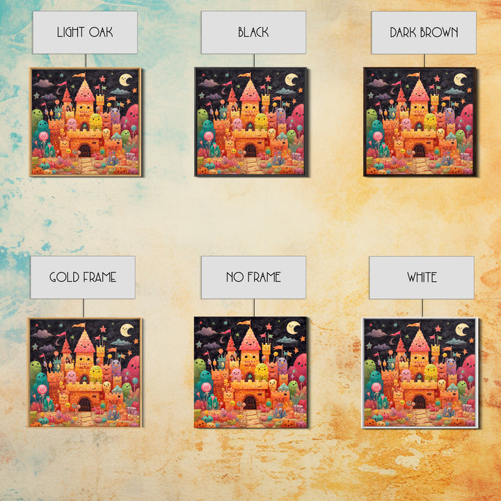 The Candy Castle, Gouache Halloween Art, Square Wall Art, Canvas Print, Cute Halloween Wall Art, Halloween Kids Decor