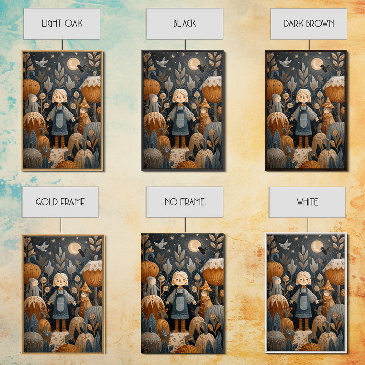 The Starry Pumpkin Farm, Folk Halloween Art, Vertical Wall Art, Canvas Print, Cute Halloween Wall Art