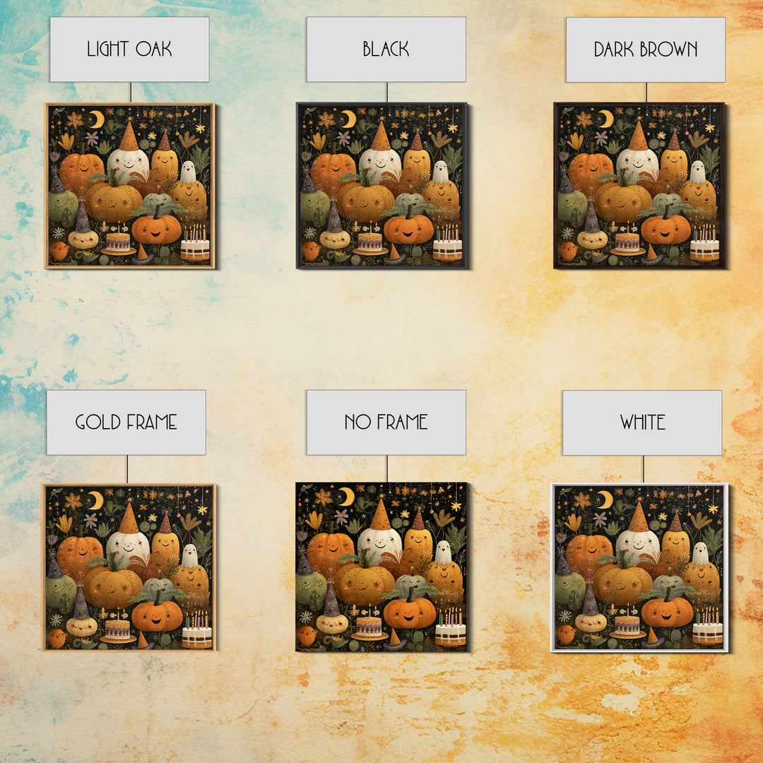 The Great Pumpkin Birthday Party, Folk Halloween Art, Square Wall Art, Canvas Print, Cute Halloween Wall Art