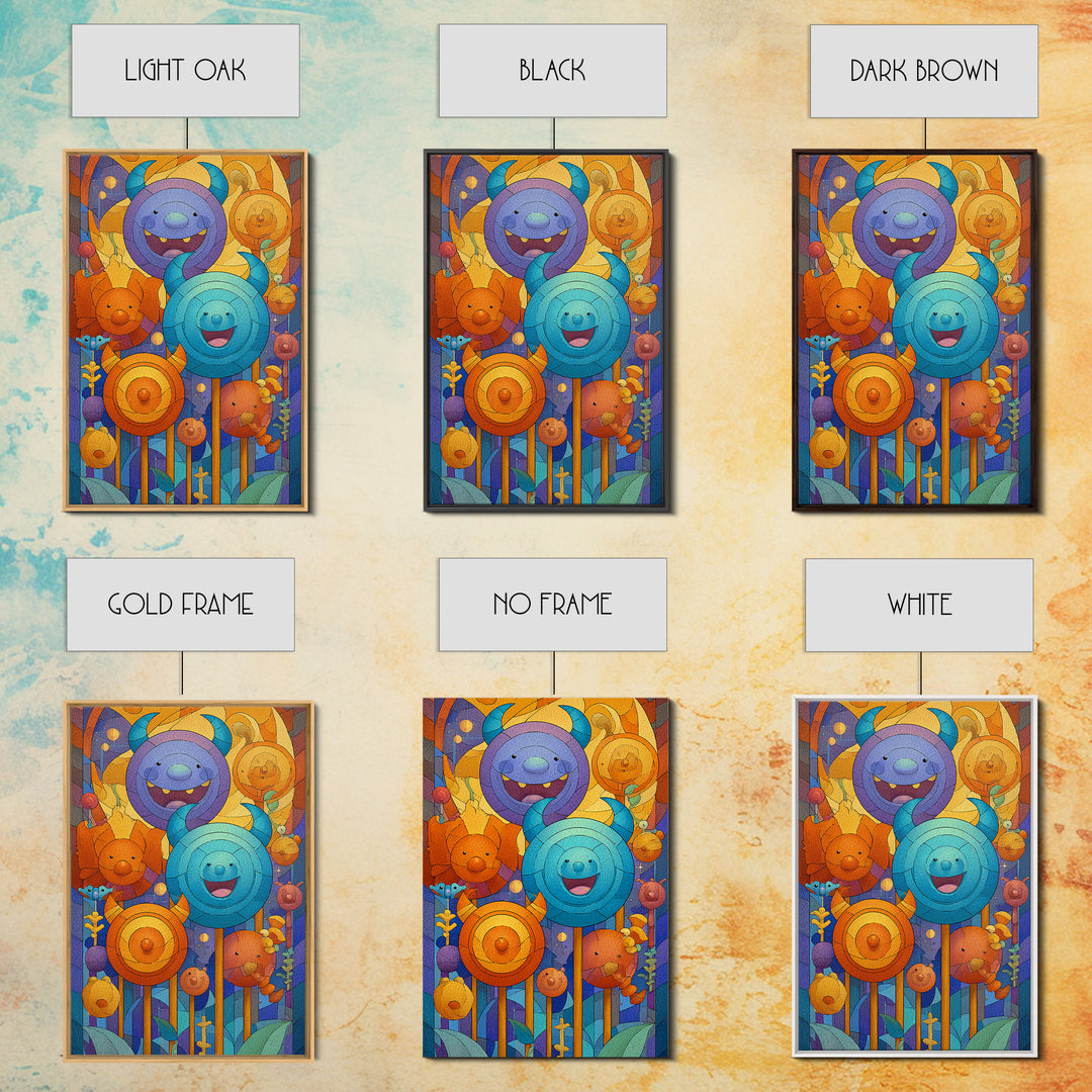 The Friendly Lollipop Monsters, Stained Glass Halloween, Vertical Wall Art, Canvas Print, Cute Halloween Wall Art