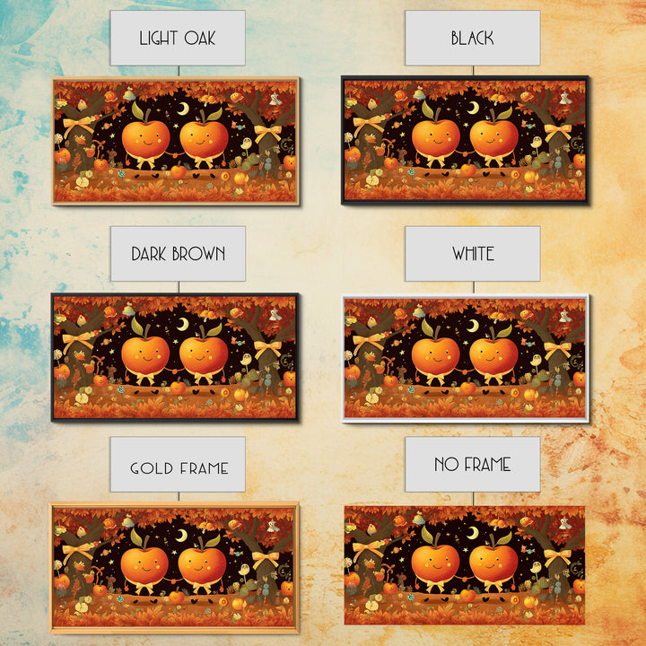 The Caramel Apple Friends, Vector Halloween Art, Wide Panoramic Art, Framed Canvas Print, Cute Halloween Wall Art