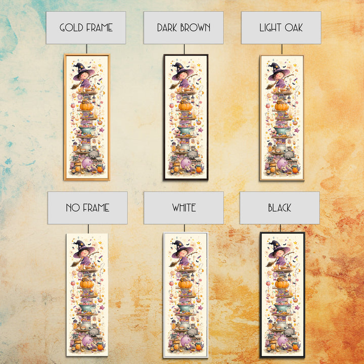 The Candy Witch'S Kitchen, Watercolor Halloween Art, Tall Narrow Wall Art, Framed Canvas Print, Cute Halloween Wall Art