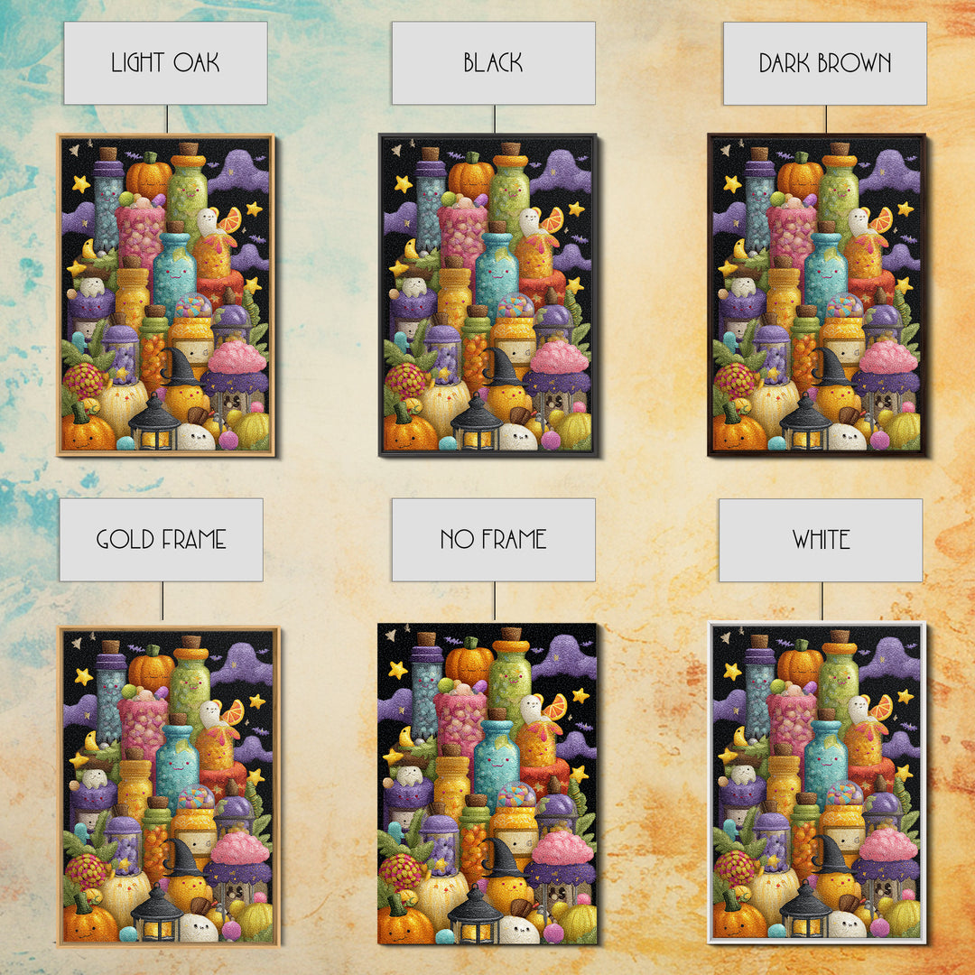The Jellybean Potion Shop, Plush Halloween Art, Vertical Wall Art, Canvas Print, Cute Halloween Wall Art