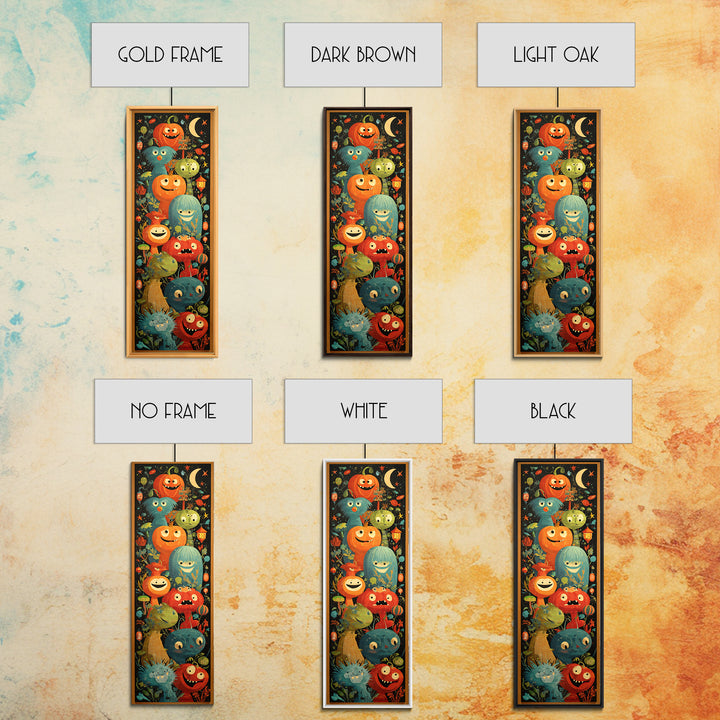 The Monster Hide-And-Seek Game, Screenprint Halloween Art, Tall Narrow Wall Art, Framed Canvas Print, Cute Halloween Wall Art
