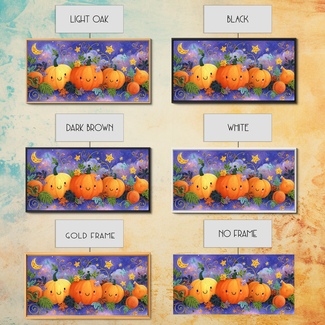 The Pumpkin Painting Party, Quilled Halloween Art, Wide Panoramic Art, Framed Canvas Print, Cute Halloween Wall Art