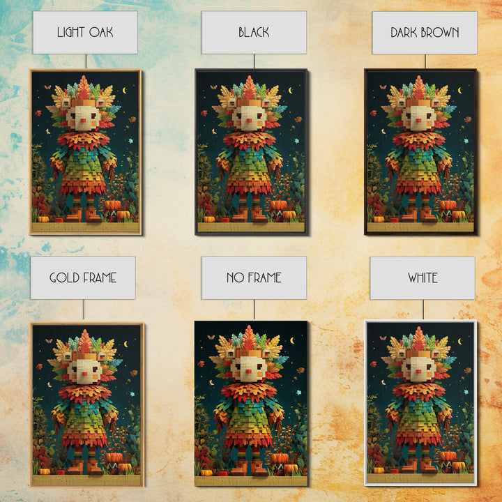 The Autumn Leaf Costume Contest, Pixel Halloween Art, Vertical Wall Art, Canvas Print, Cute Halloween Wall Art