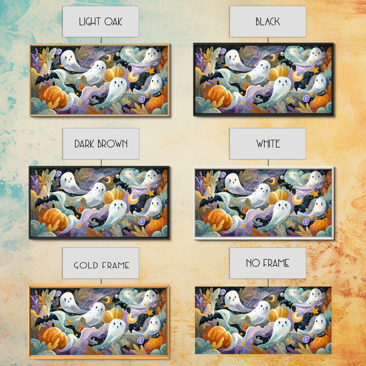 The Halloween Craft Table, Watercolor Halloween Art, Wide Panoramic Art, Framed Canvas Print, Cute Halloween Wall Art