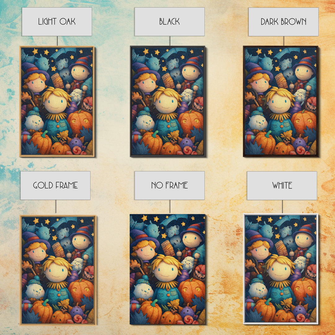 The Starry Cornfield Maze, Plush Halloween Art, Vertical Wall Art, Canvas Print, Cute Halloween Wall Art