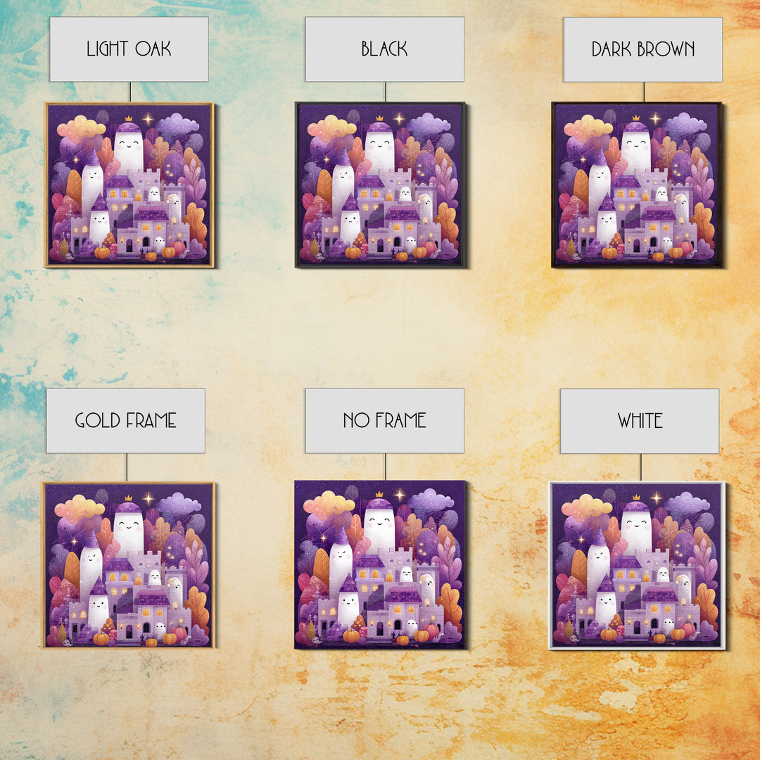 The Halloween Cloud Castle, Stained Glass Halloween, Square Wall Art, Canvas Print, Cute Halloween Wall Art