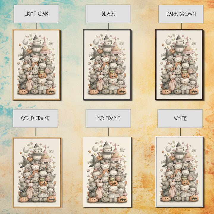 The Halloween Toy Kingdom, Hand Sketch Halloween Art, Vertical Wall Art, Canvas Print, Cute Halloween Wall Art