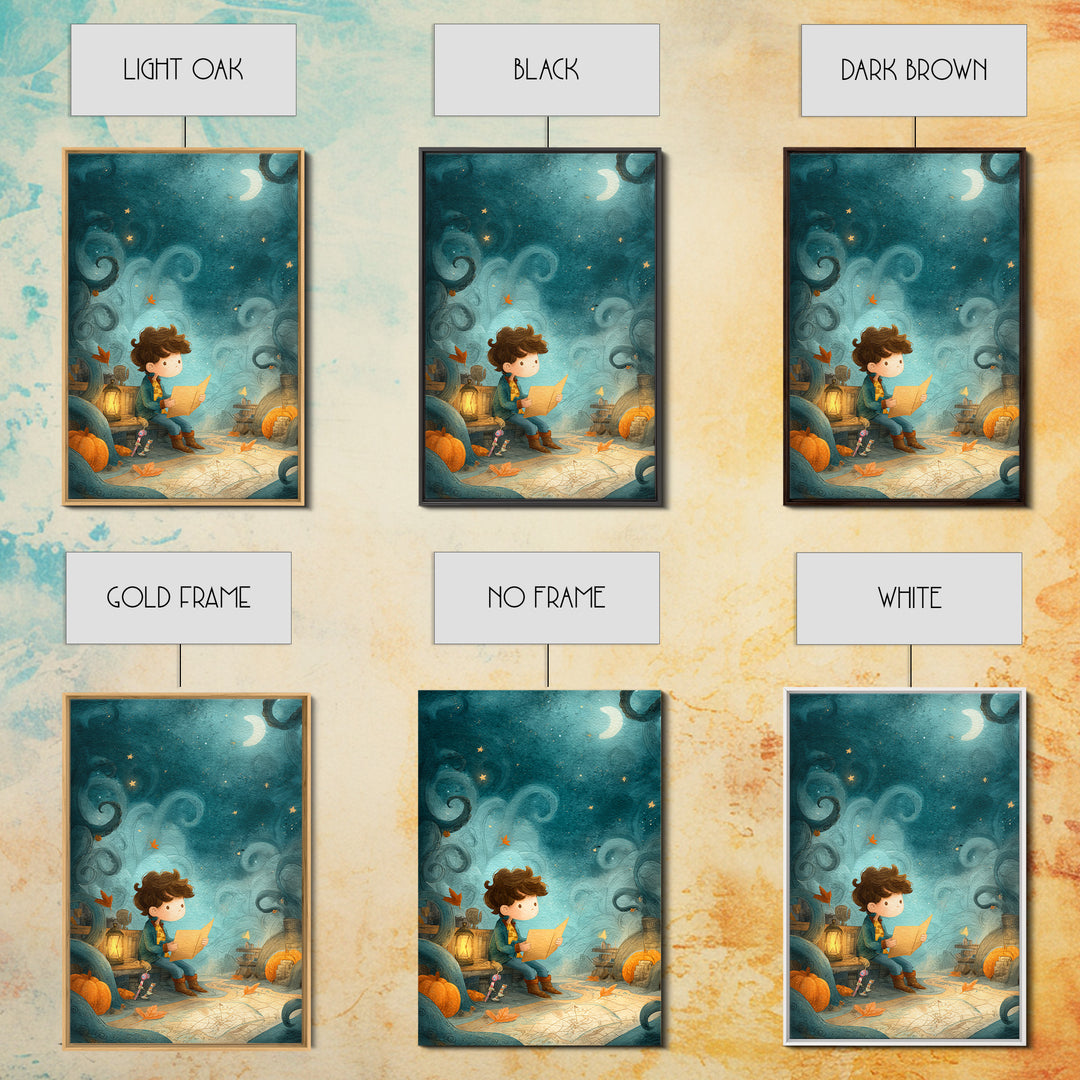 The Mapmaker Of Impossible Shores, Pastel Halloween Art, Vertical Wall Art, Canvas Print, Cute Halloween Wall Art