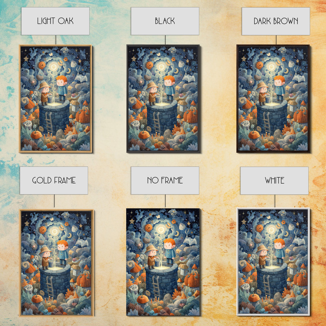 The Dreamwell Beneath Miskatonic, Gouache Halloween Art, Vertical Wall Art, Canvas Print, Cute Halloween Wall Art