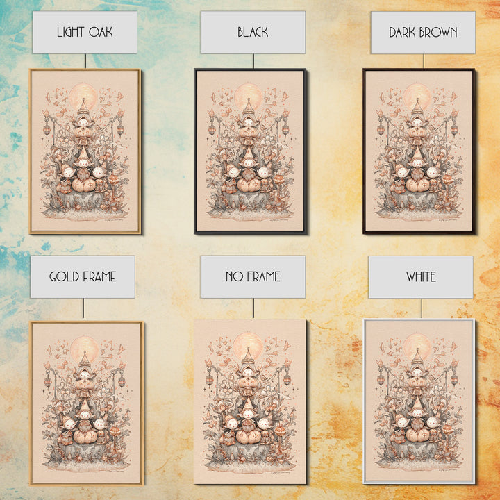 The Festival Of The Little Old Ones, Hand Sketch Halloween Art, Vertical Wall Art, Canvas Print, Cute Halloween Wall Art