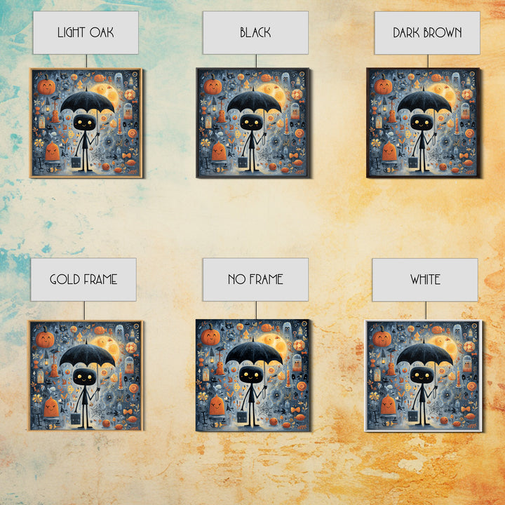 The Umbrella Of The Outer Rain, Gouache Halloween Art, Square Wall Art, Canvas Print, Cute Halloween Wall Art