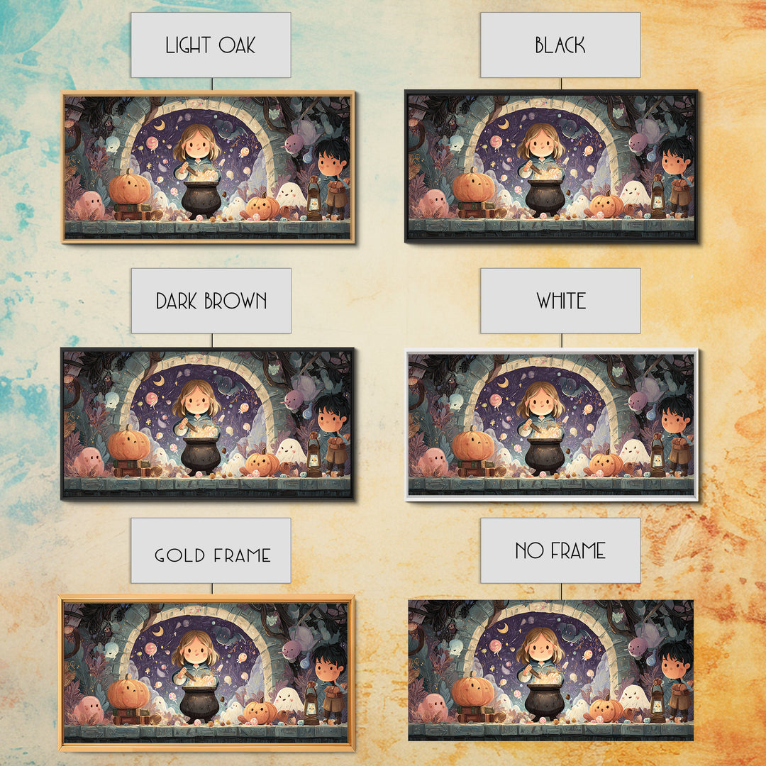 The Dreamwell Beneath Miskatonic, Kawaii Halloween Art, Wide Panoramic Art, Framed Canvas Print, Cute Halloween Wall Art