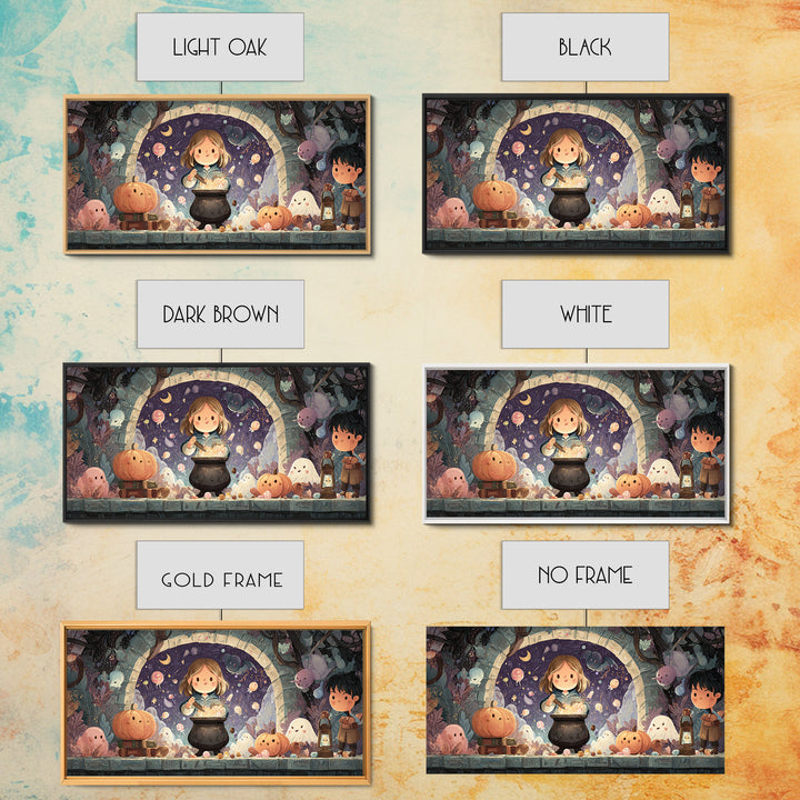 The Dreamwell Beneath Miskatonic, Kawaii Halloween Art, Wide Panoramic Art, Framed Canvas Print, Cute Halloween Wall Art