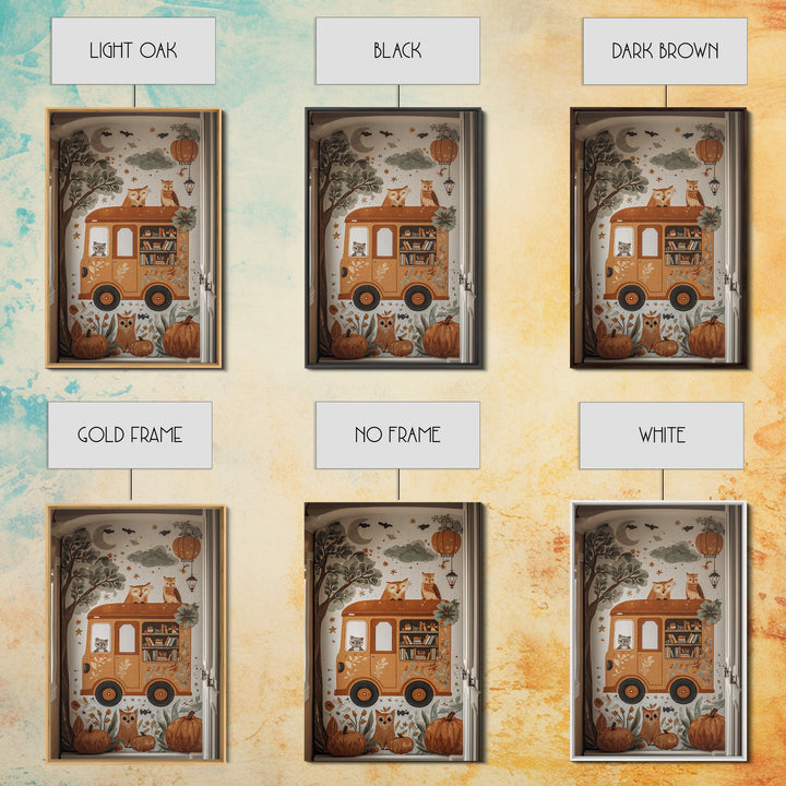 The Pumpkin Bookmobile, Folk Halloween Art, Vertical Wall Art, Canvas Print, Cute Halloween Wall Art