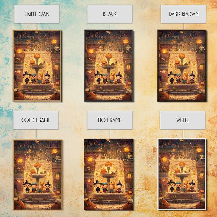 The Trick-Or-Treat Village Square, Pixel Halloween Art, Vertical Wall Art, Canvas Print, Cute Halloween Wall Art