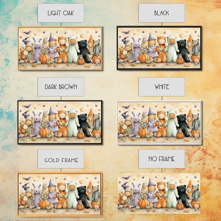 The Halloween Toy Kingdom, Watercolor Halloween Art, Wide Panoramic Art, Framed Canvas Print, Cute Halloween Wall Art