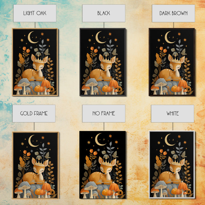 The Moon Princess Deer, Retro Halloween Art, Vertical Wall Art, Canvas Print, Cute Halloween Wall Art
