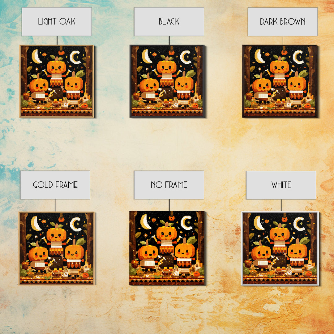 The Pumpkin Music Band, Pixel Halloween Art, Square Wall Art, Canvas Print, Cute Halloween Wall Art, Halloween Kids Decor