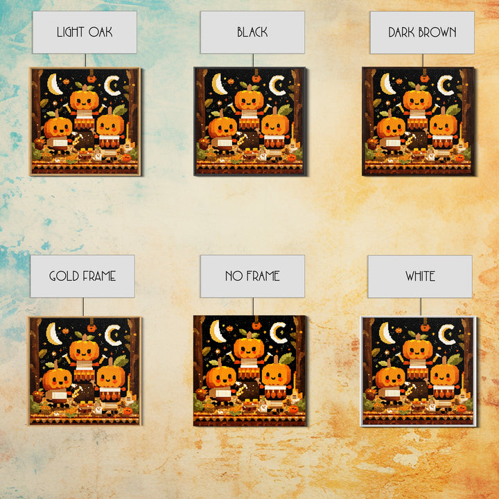 The Pumpkin Music Band, Pixel Halloween Art, Square Wall Art, Canvas Print, Cute Halloween Wall Art, Halloween Kids Decor