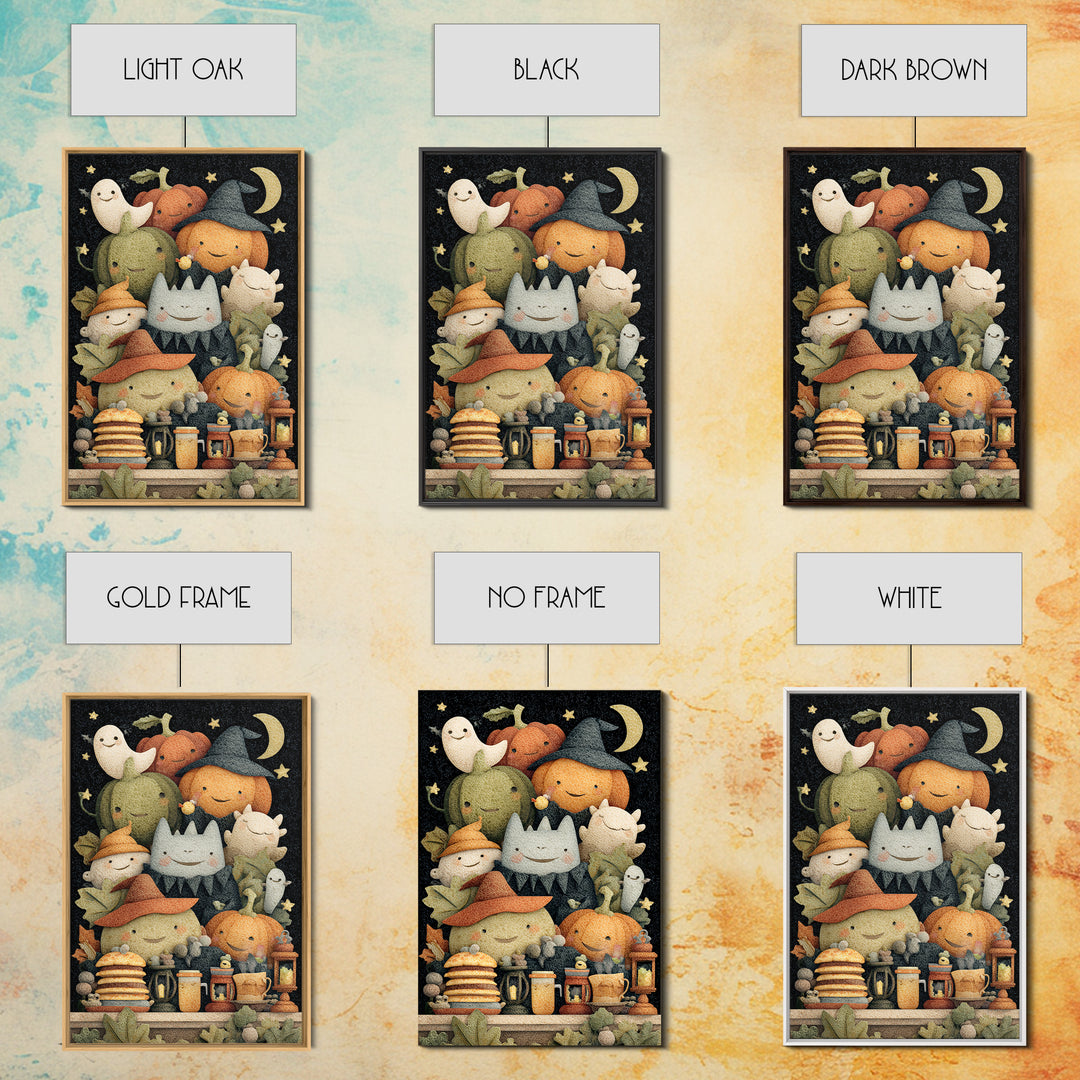 The Pumpkin Pancake Breakfast, Felt Halloween Art, Vertical Wall Art, Canvas Print, Cute Halloween Wall Art