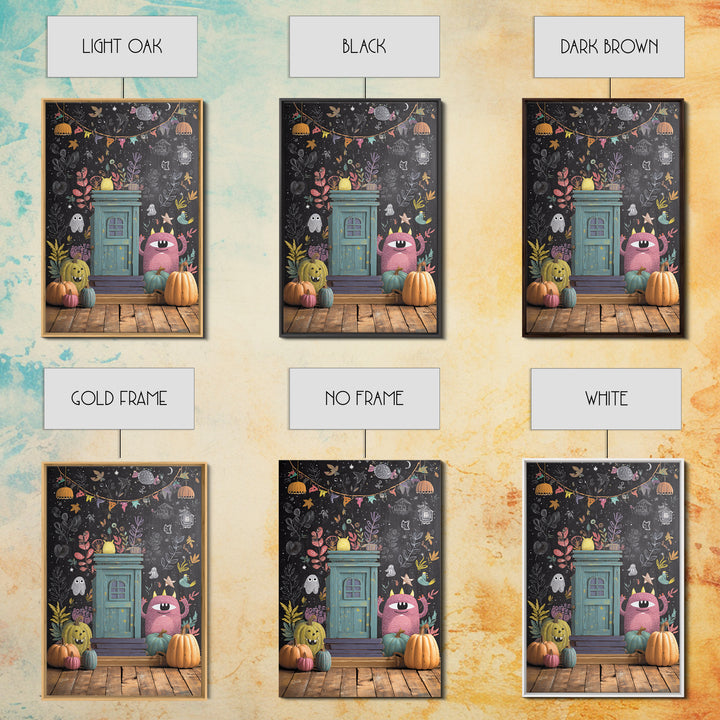 The Little Monster School, Retro Halloween Art, Vertical Wall Art, Canvas Print, Cute Halloween Wall Art