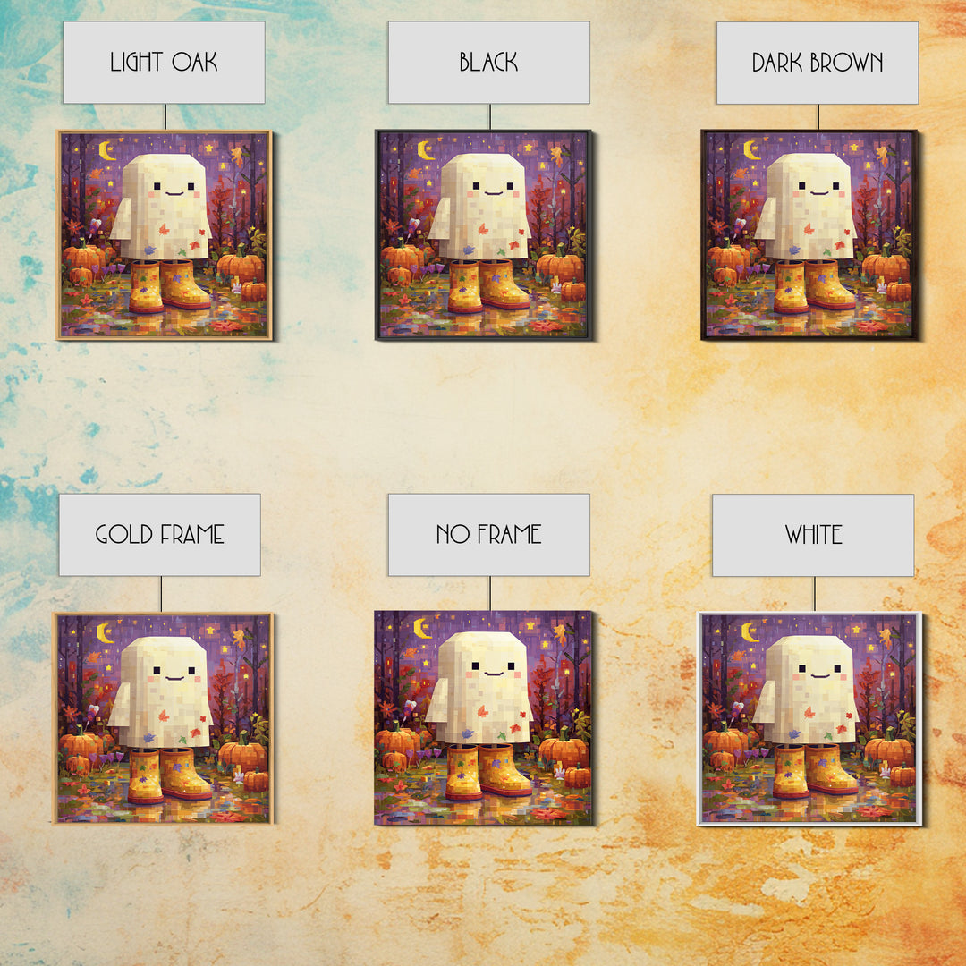 The Ghost In Rain Boots, Pixel Halloween Art, Square Wall Art, Canvas Print, Cute Halloween Wall Art