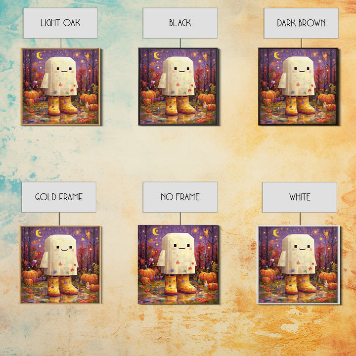 The Ghost In Rain Boots, Pixel Halloween Art, Square Wall Art, Canvas Print, Cute Halloween Wall Art