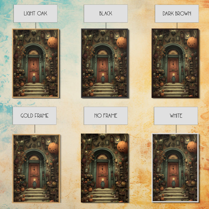 The Thirteenth Door Of Arkham House, Embroidered Halloween Art, Vertical Wall Art, Canvas Print, Cute Halloween Wall Art