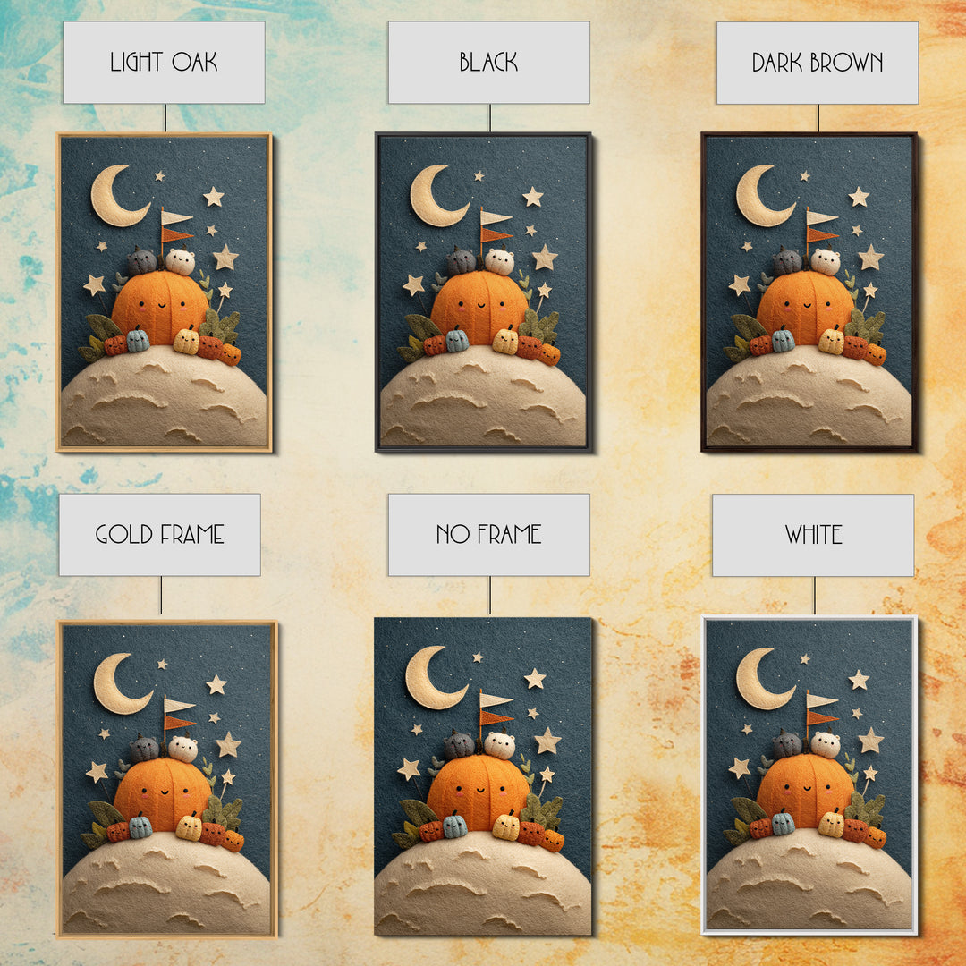 The Pumpkin Moon Expedition, Felt Halloween Art, Vertical Wall Art, Canvas Print, Cute Halloween Wall Art