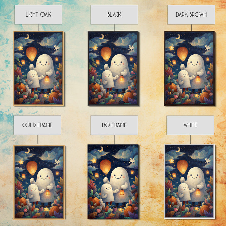 The Ghost Balloon Friend, Pastel Halloween Art, Vertical Wall Art, Canvas Print, Cute Halloween Wall Art
