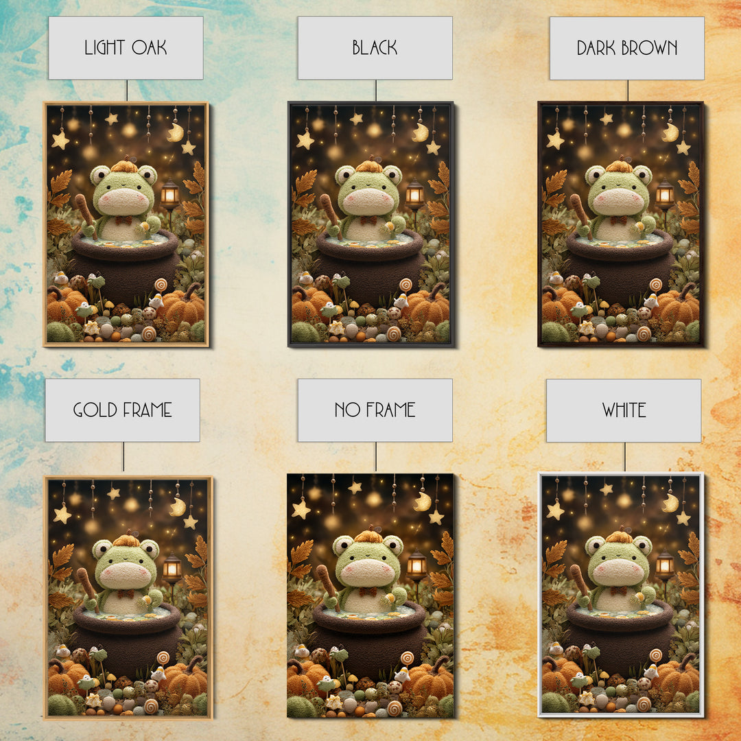 The Cauldron Frog, Plush Halloween Art, Vertical Wall Art, Canvas Print, Cute Halloween Wall Art, Whimsical Nursery Decor