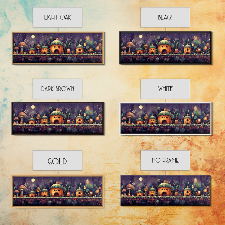The Moonlit Acorn Village, Pixel Halloween Art, Extra Wide Wall Art, Canvas Print, Cute Halloween Wall Art