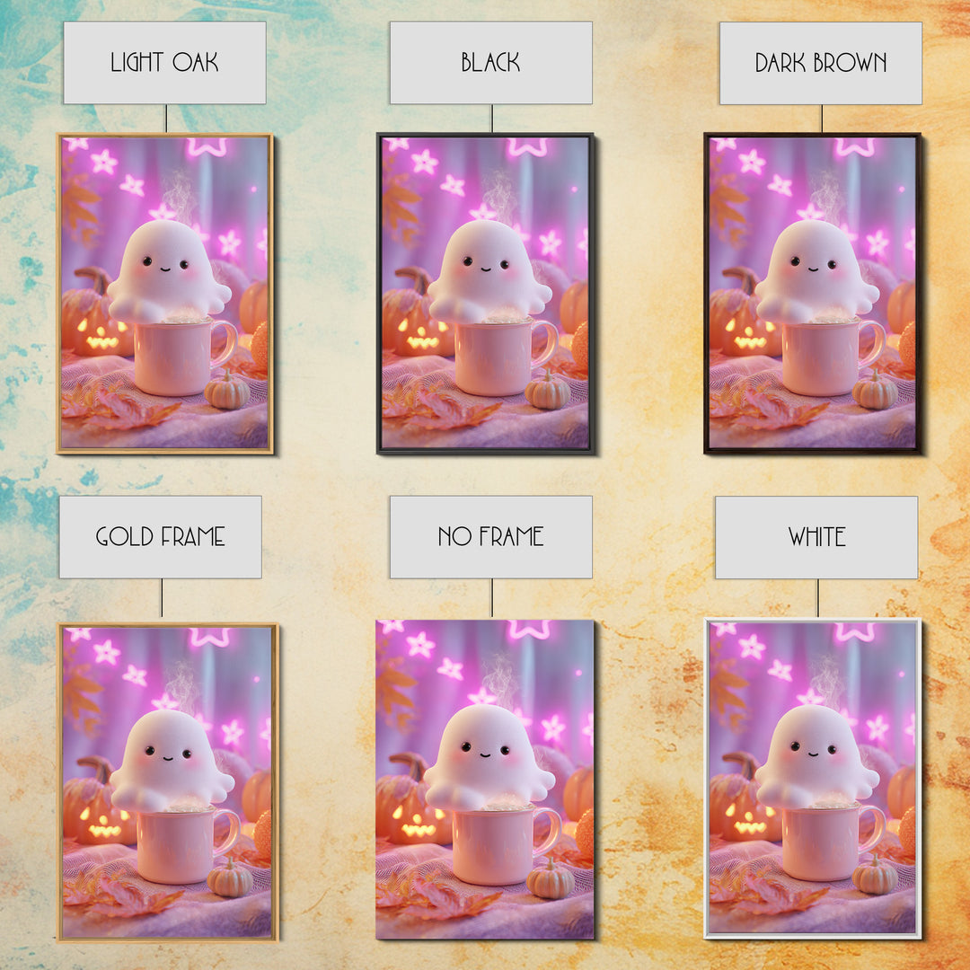The Marshmallow Ghost, Vaporwave Halloween Decor, Vertical Wall Art, Framed Canvas Print, Retro Halloween Decor, Neon Wall Art
