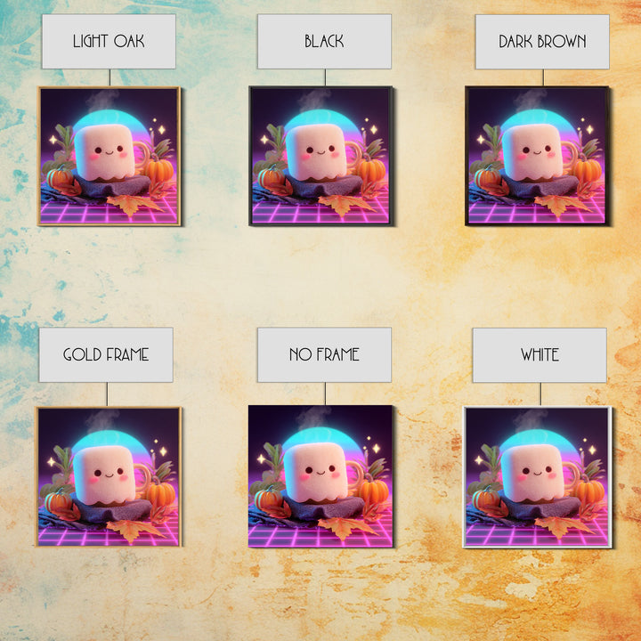 The Marshmallow Ghost, Vaporwave Halloween Decor, Square Wall Art, Framed Canvas Print, Retro Halloween Decor, Neon Wall Art